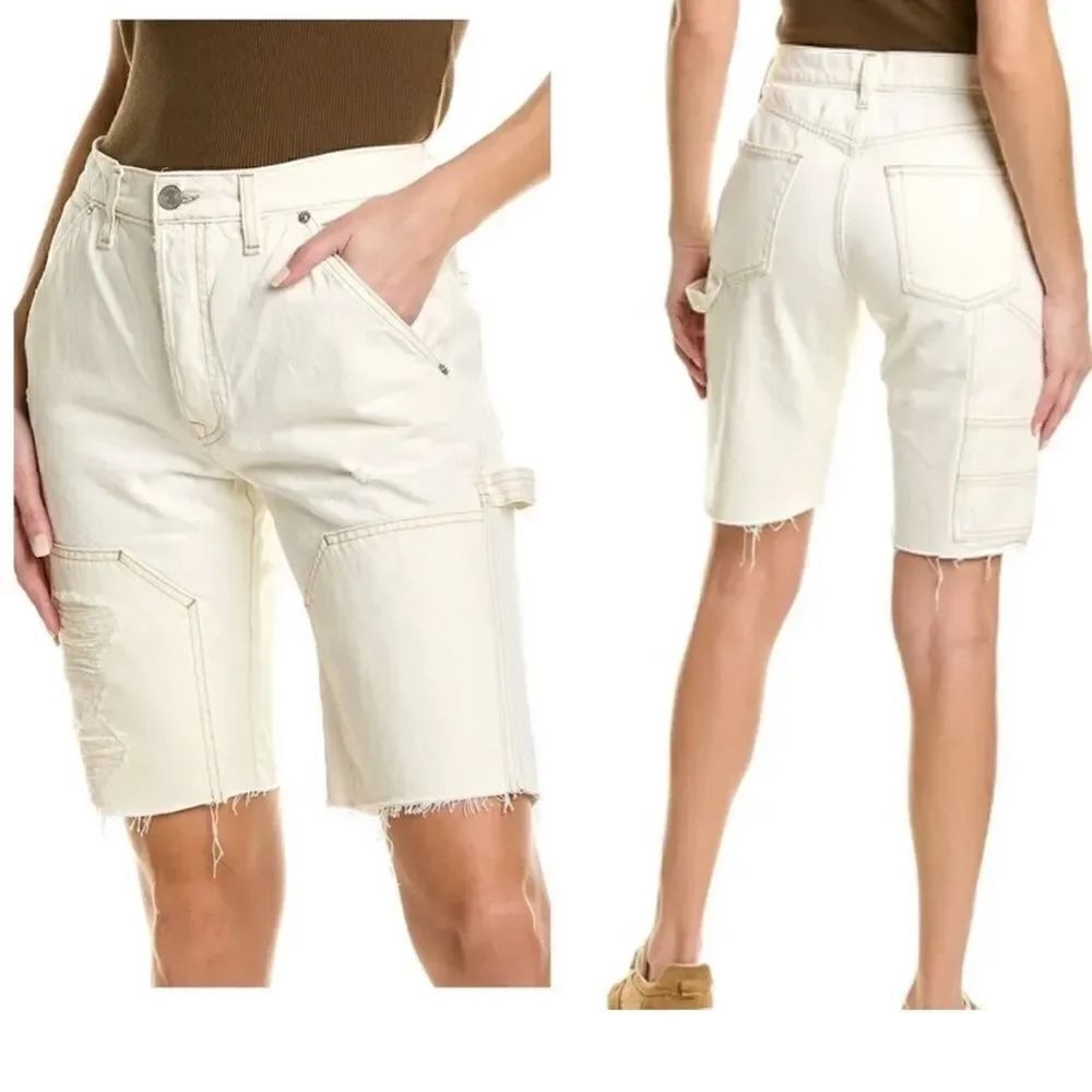 Frame Le Slouch Bermuda Off White Rips Jean Shorts Size 25 NWT $248